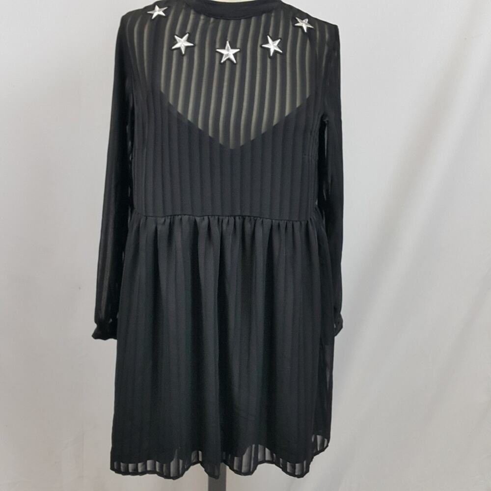 Reclaimed Vintage black sheer dress w/slip star design sz 12